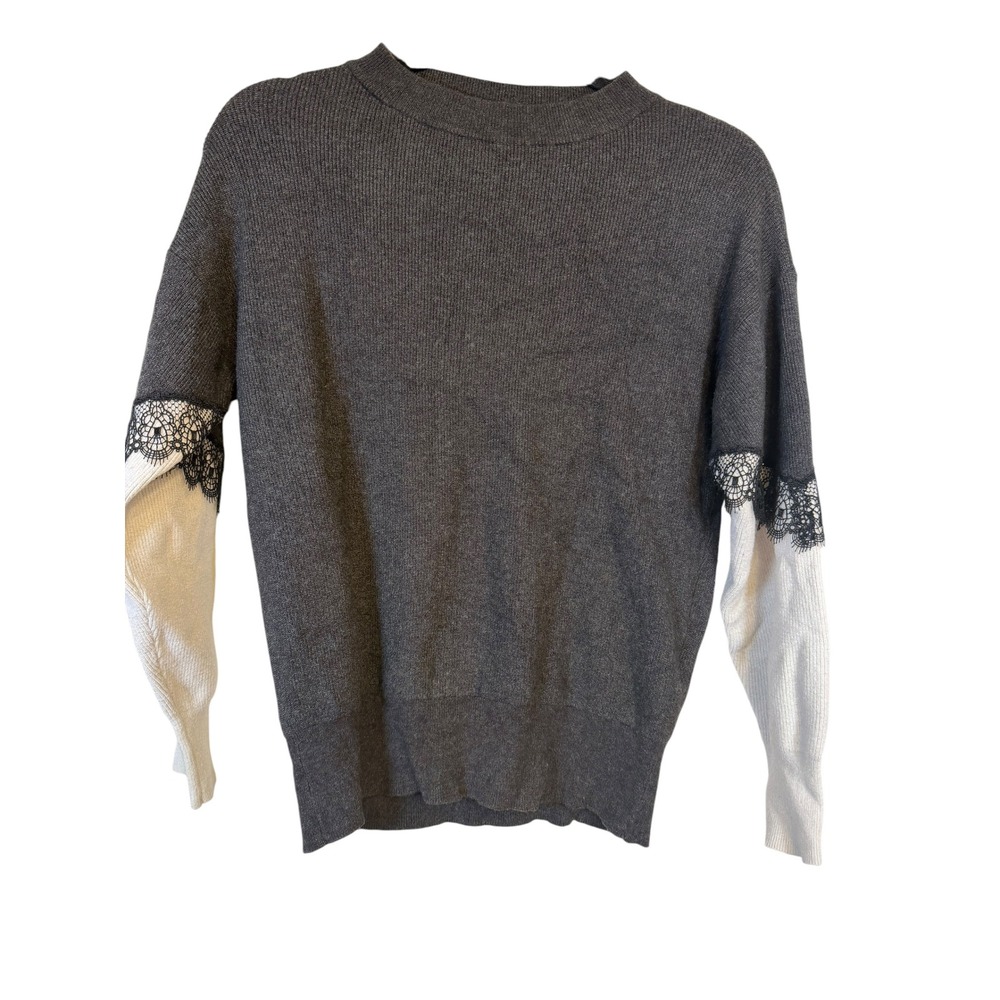 Vero Moda Gray Cream Color Block Lace Trim Knit Sweater Small